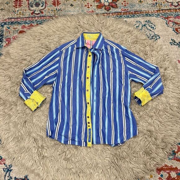 Robert Graham Striped Button Down flip cuff Shirt XL - Picture 2 of 7